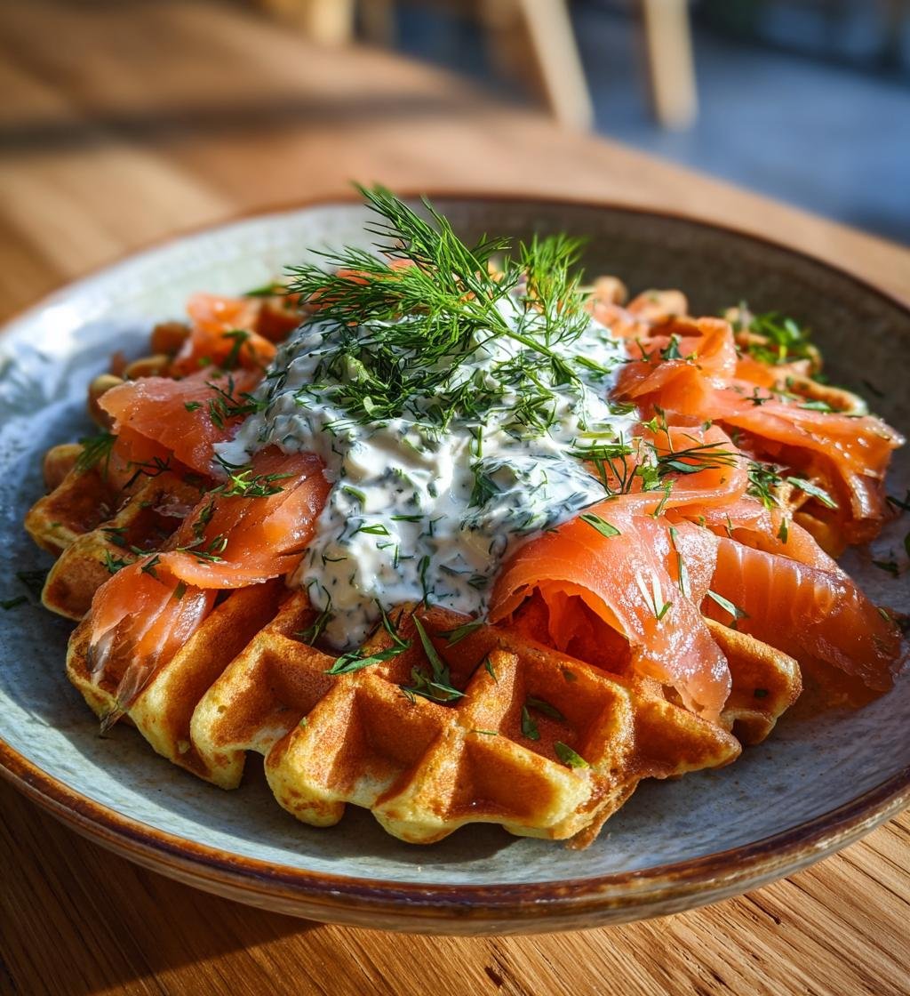 Matiga våfflor med rökt lax och dillkräm - Enkel och God