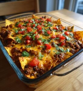 Chili con carne-gratäng med nachos och ost
