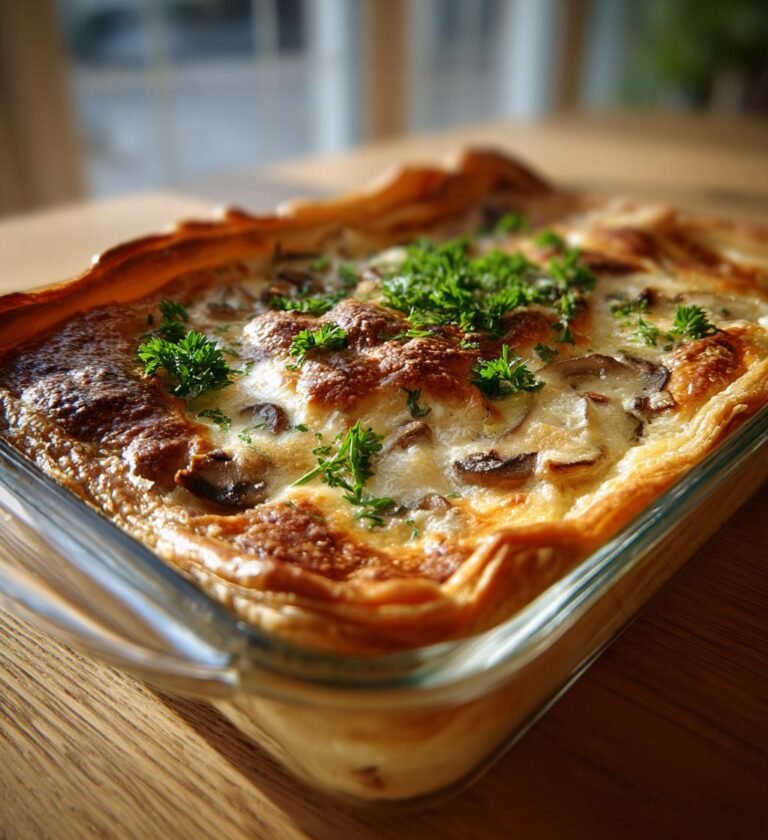 Krämig biff- och svamppaj med smördeg