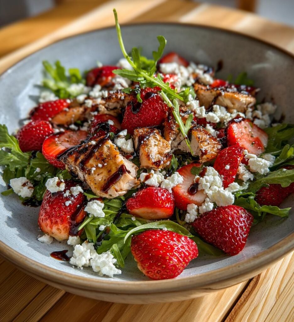 Vårsallad med kyckling, jordgubbar och fetaost
