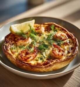 Påskpaj med räkor, purjolök och citron