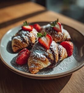 Smördeghjärtan med jordgubbar och Nutella