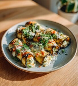 Auberginerullar med parmesan, örter och mozzarella