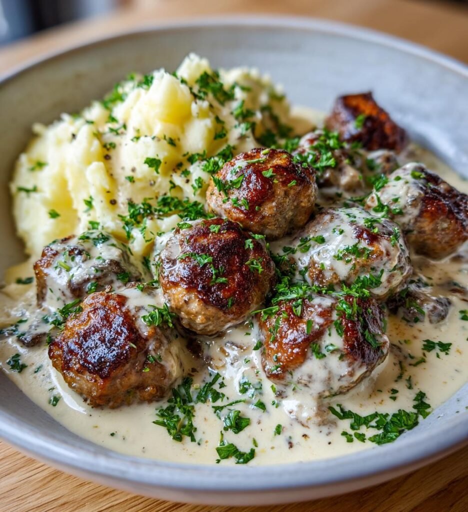 Saftiga köttbullar med gräddsås