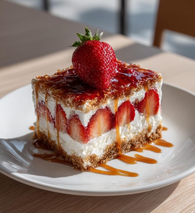 Jordgubbsdessert med Biscoff och färskost