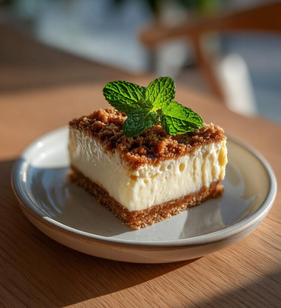 Rabarbercrumble-cheesecake med vanilj