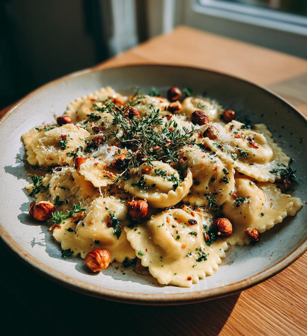 Svampravioli med brynt smör och hasselnötter – Enkel och God