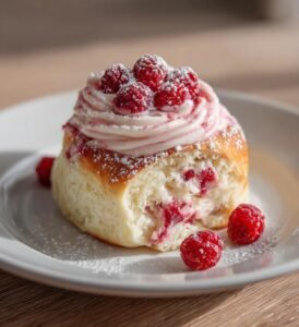 Hallonsemlor med syrlig hallongrädde