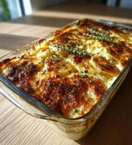 Potatisgratäng med karamelliserad lök och timjan