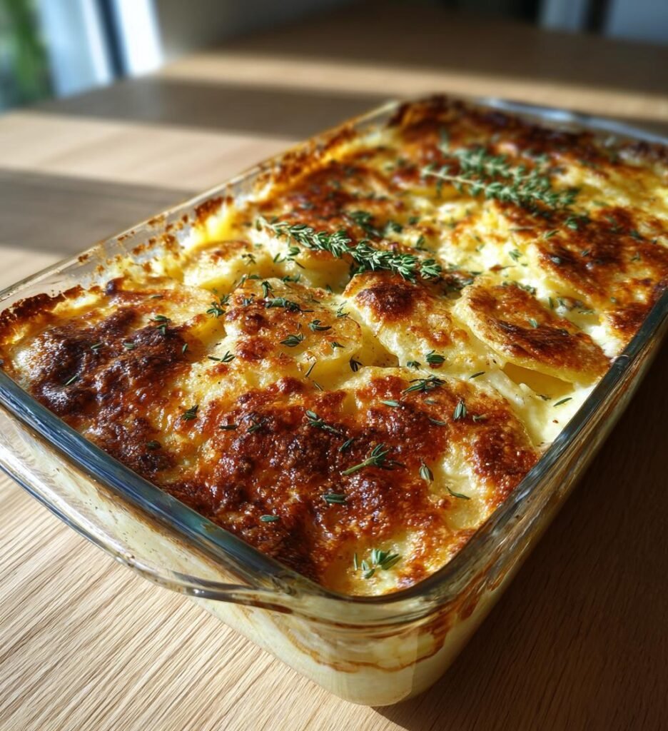 Potatisgratäng med karamelliserad lök och timjan