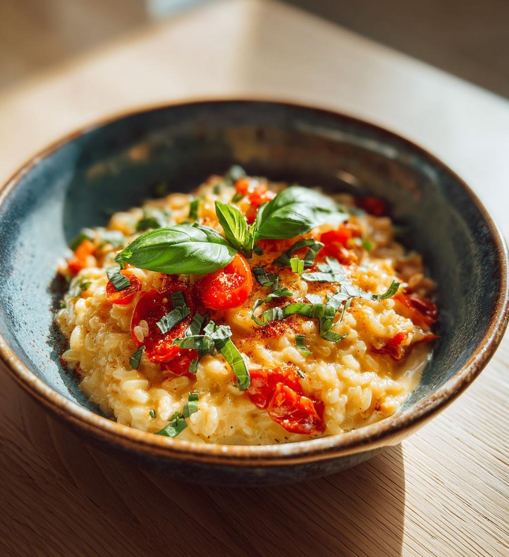 Ugnsrisotto med tomat, mascarpone och basilika – Enkel och Krämig