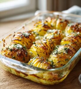 Hasselbackspotatis med parmesan och örtigt smör