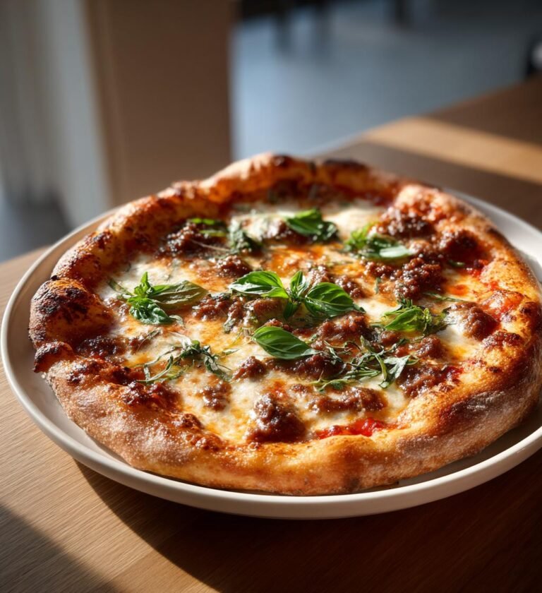 Vitkålspizza med köttfärs och mozzarella