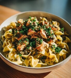 Kyckling piccata-pasta med citron och kapris