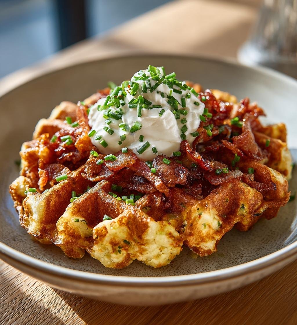 Ostiga potatisvåfflor med bacon och gräddfil – Enkel och God middag