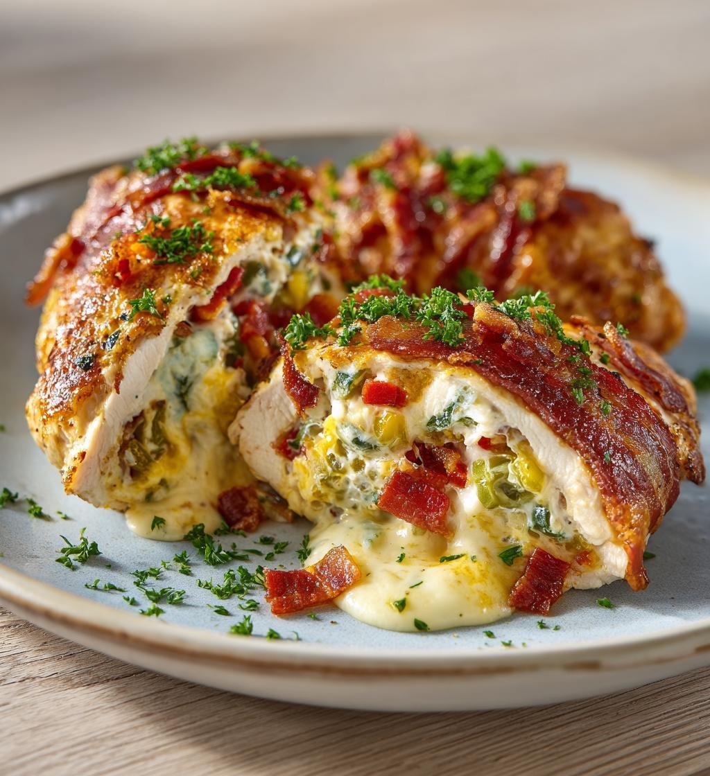 Kycklingfilé fylld med jalapeño, cheddar och bacon – Enkel och God