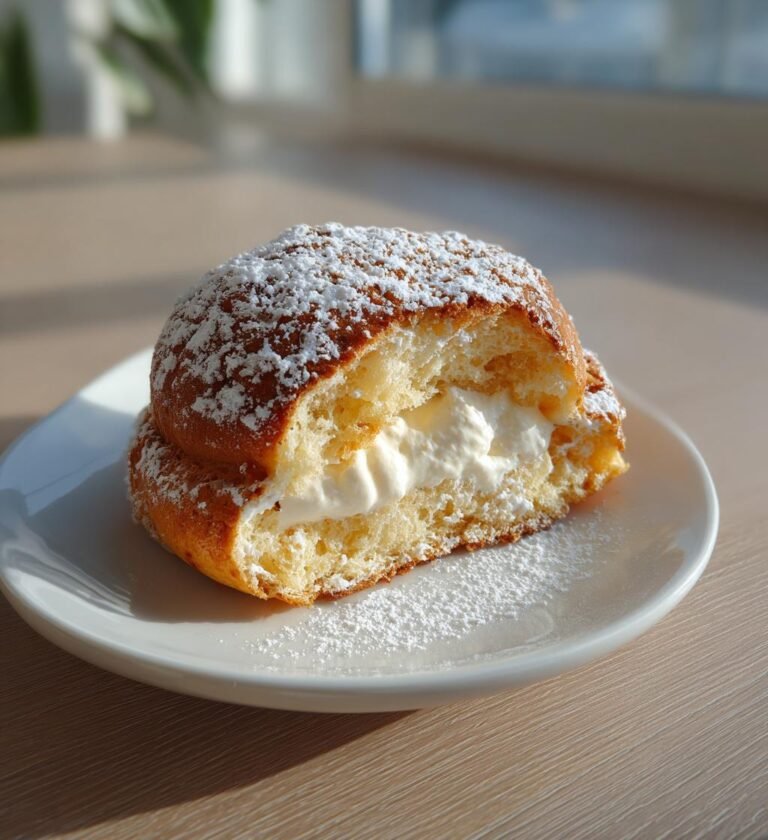 Vaniljsemlor med len vaniljkräm och grädde