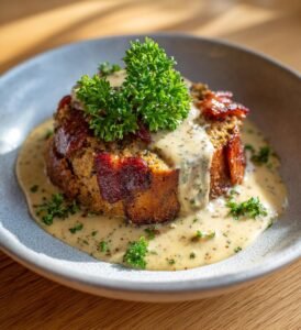 Köttfärslimpa med bacon och gräddsås