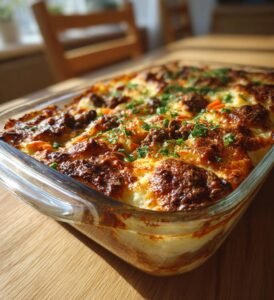Cottage pie med morötter, ärtor och cheddarmos