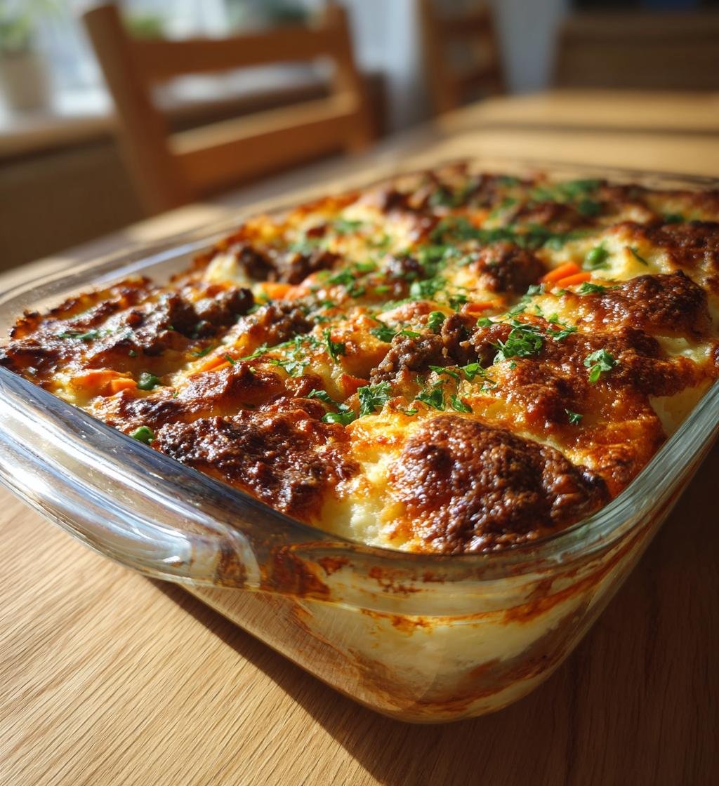 Cottage pie med morötter, ärtor och cheddarmos - Enkel och God - steg för steg