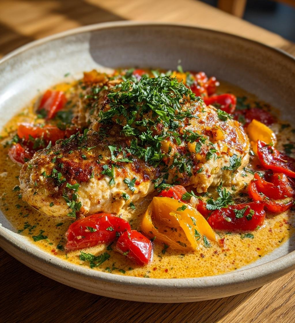 Kyckling i krämig parmesansås med rostad paprika - Enkel och God - steg för steg