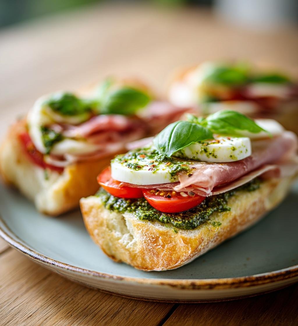 Varma mackor med skinka, pesto och mozzarella – Enkel och god
