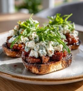 Portabelloburgare med chèvre och karamelliserad lök