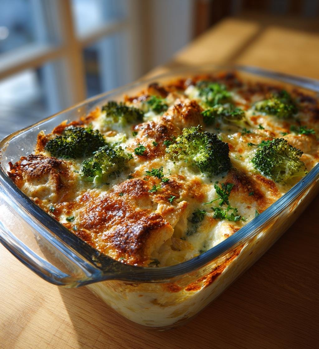 Kyckling Alfredo-gratäng med broccoli – Enkel och Krämig Middag
