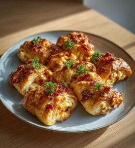 Smördegsrullar med kyckling, ajvar och fetaost