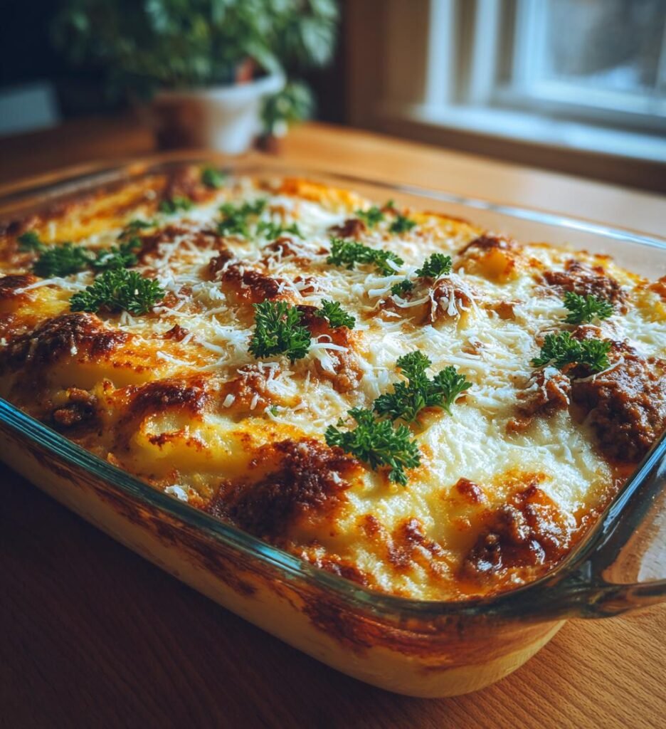 Köttfärsgratäng med palsternacksmos och lagrad ost