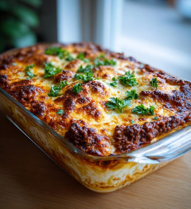 Ravioligratäng med köttfärs och krämig ostsås