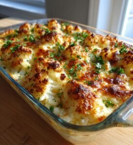 Kycklinggratäng med blomkålsris och cheddar