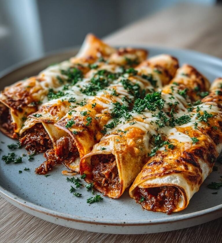 Frasiga tortillarullar med köttfärs, cheddar och vitlökssmör
