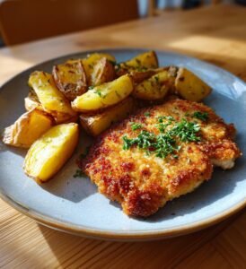 Parmesanpanerad kalkonschnitzel med rostad potatis