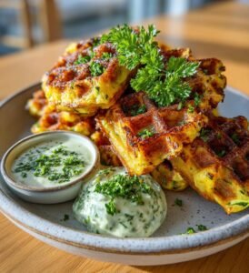 Zucchinivåfflor med parmesan och örtdipp