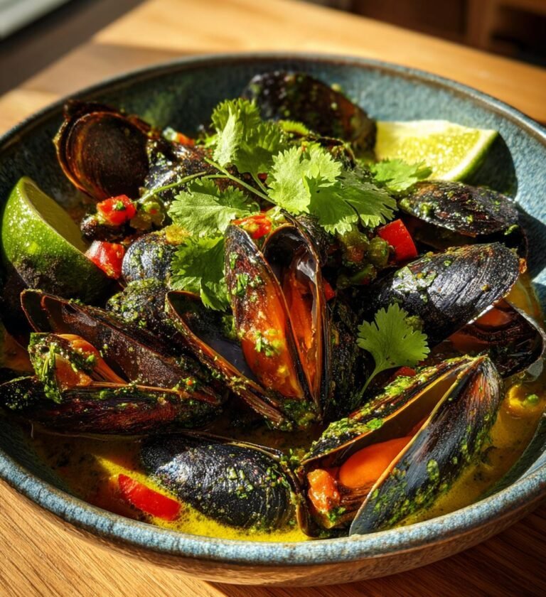 Musselgryta med kokosmjölk, lime och koriander