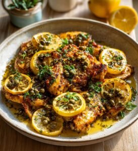 Ugnskyckling med citron, kapris och brynt smör