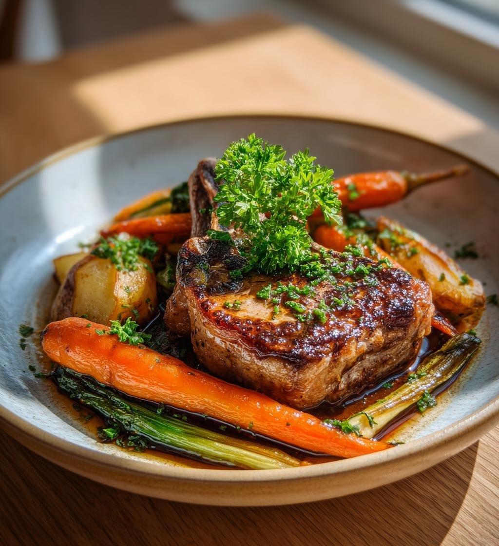 Fläskkotletter med löksås och rostade rotfrukter – Enkelt och Gott