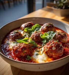 Kalkonköttbullar med tomat, basilika och mozzarella
