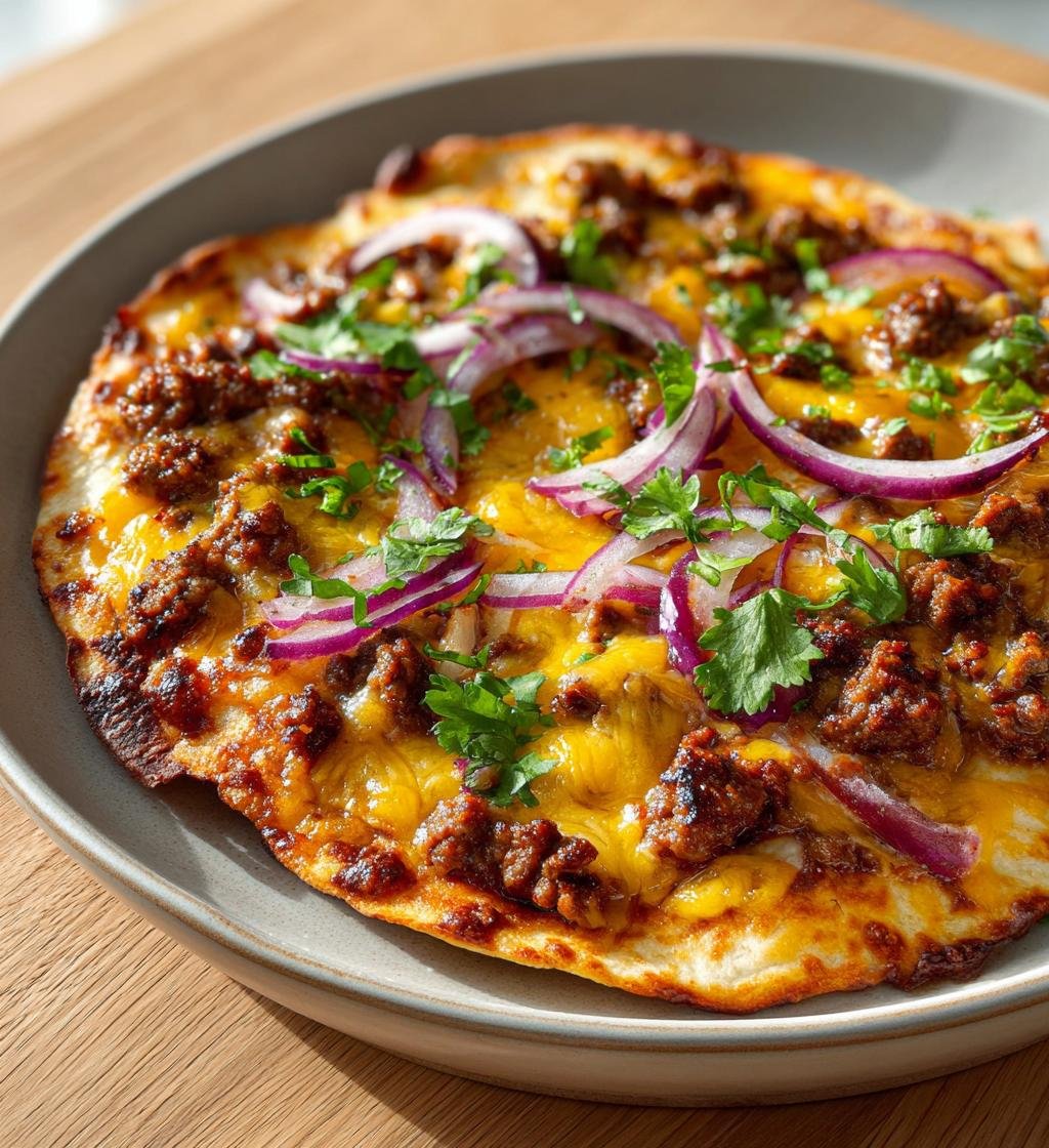 Tortillapizza med köttfärs, rödlök och cheddar – Enkel och God