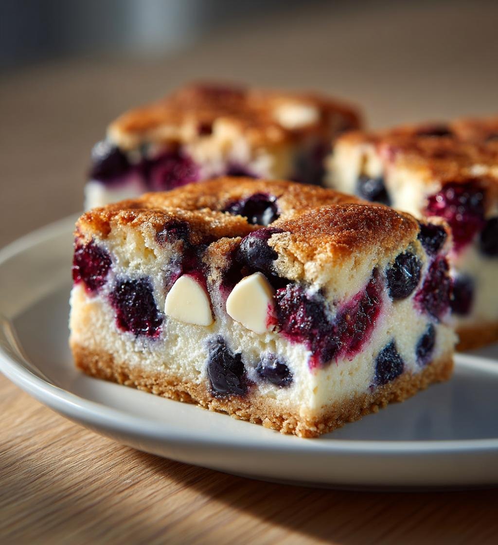 Blåbärsrutor med vit choklad och cookiebotten – Enkel och God