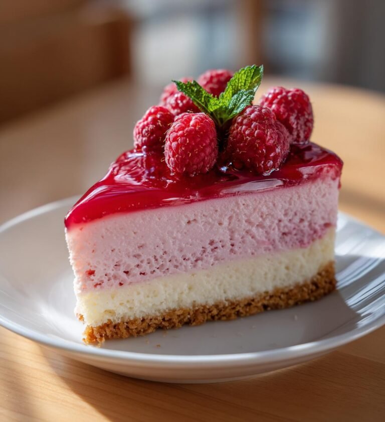 Rosa vaniljcheesecake med hallonspegel