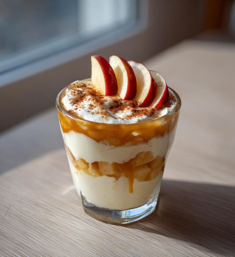Karamell- och äppelcheesecake i glas