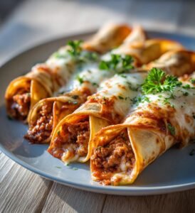 Frasiga tortillakoner med köttfärs och mozzarella