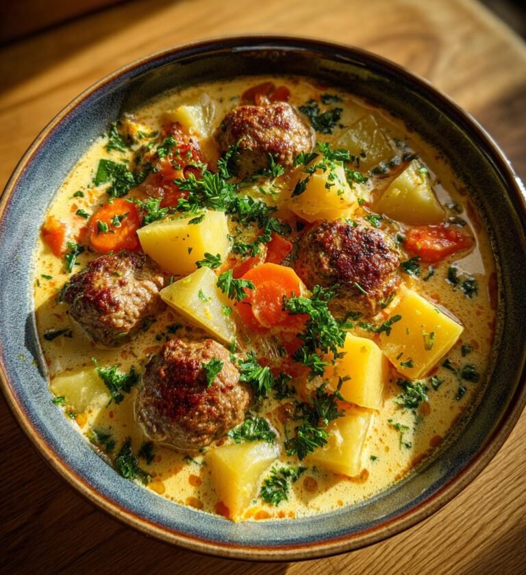 Krämig köttbullssoppa med potatis och morot