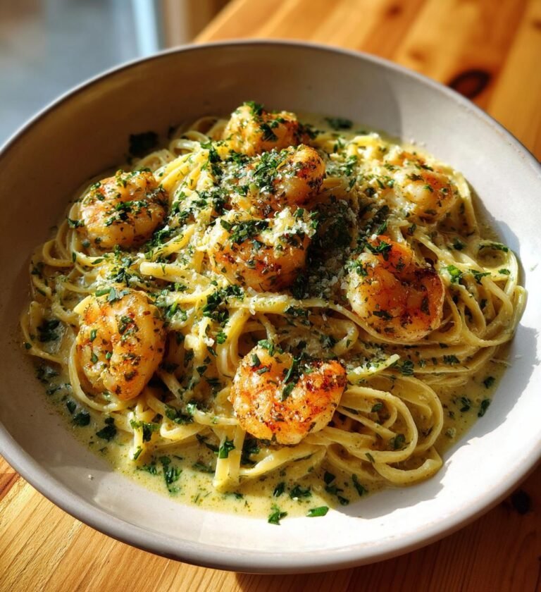 Krämig räkpasta med vitlök och citron