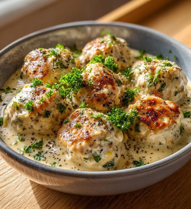 Kycklingköttbullar i krämig stroganoffsås