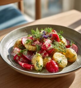 Vårens potatissallad med rädisor och senapsdressing