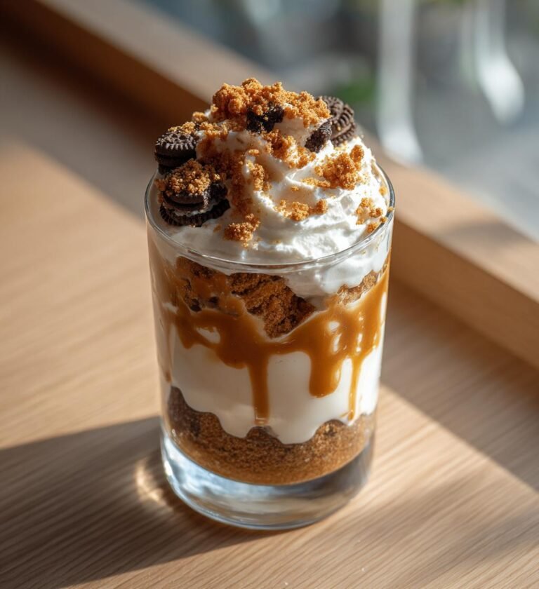 Oreodessert med karamell i glas
