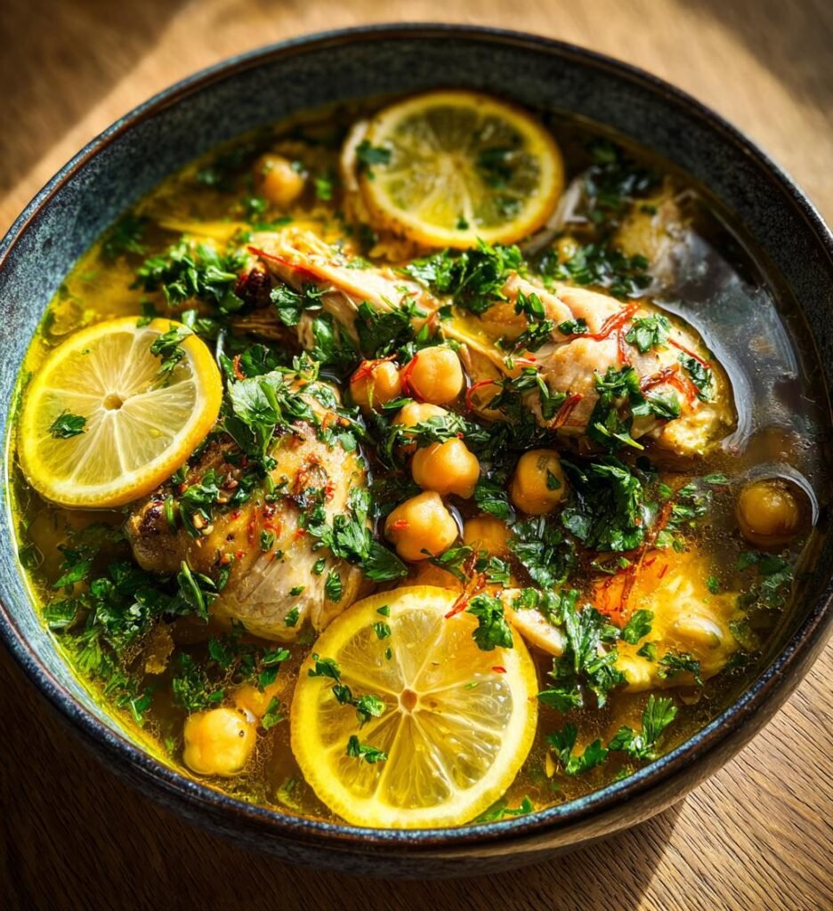 Kycklinggryta med saffran, kikärter och citron